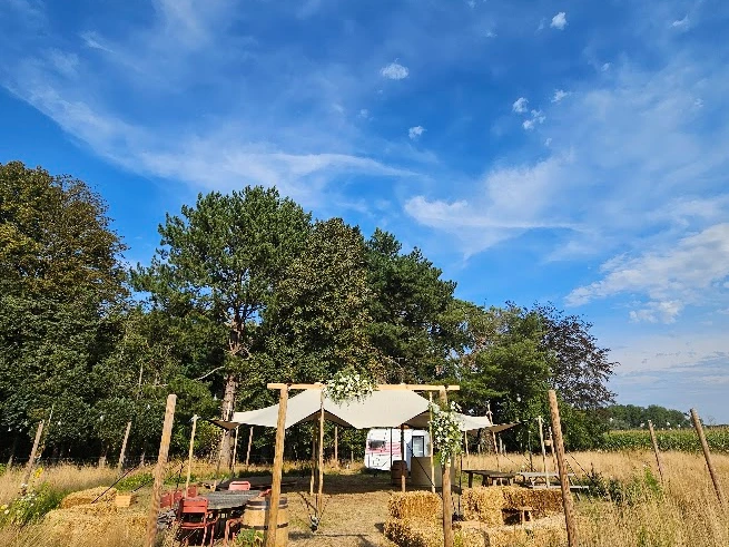 Stretchtent in een veld