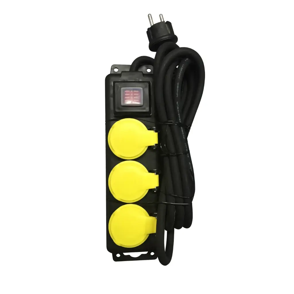 Stekkerdoos 3-voudig Zwart/Geel (Binnen/Buiten)